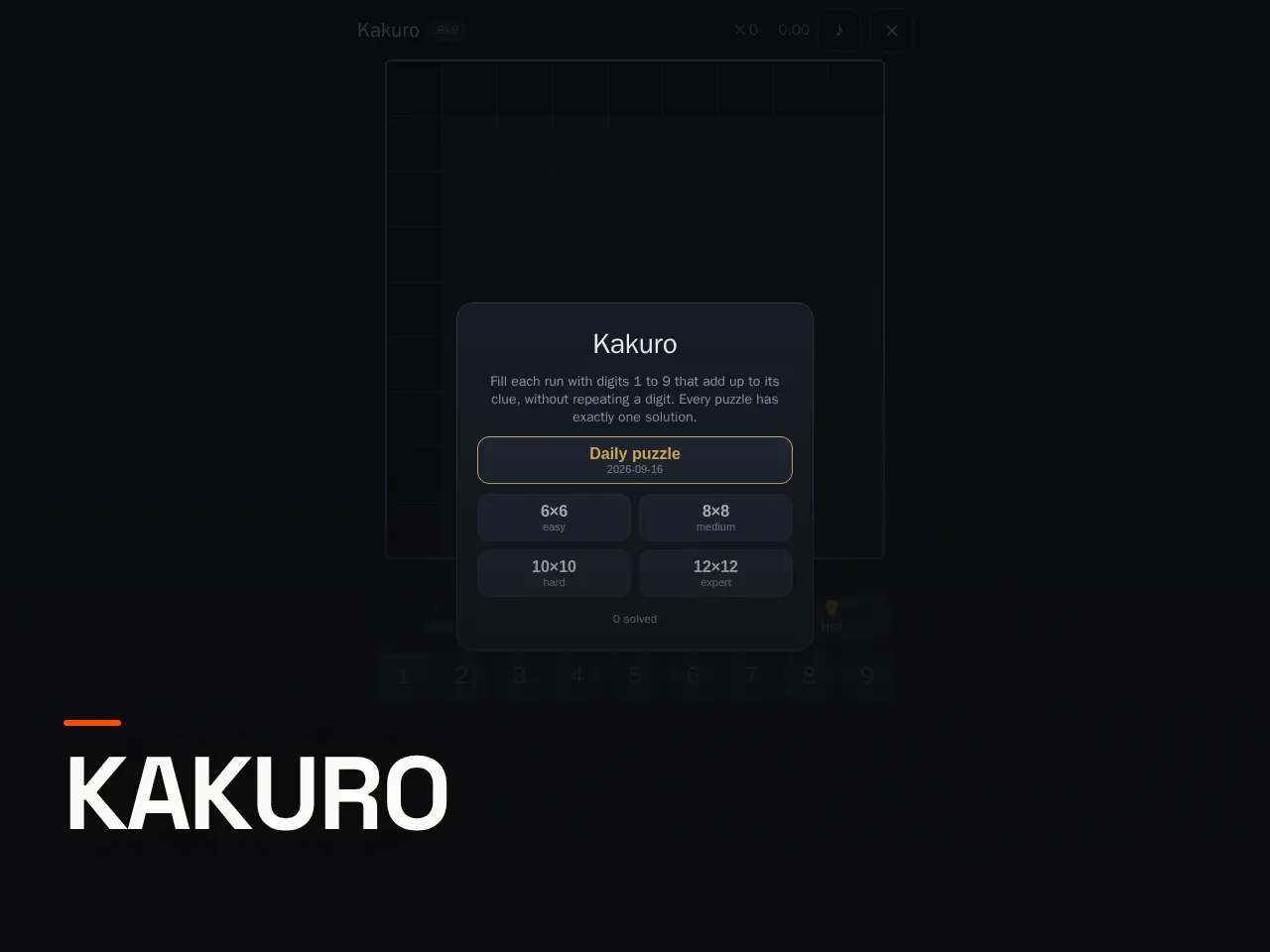 Screenshot of Kakuro