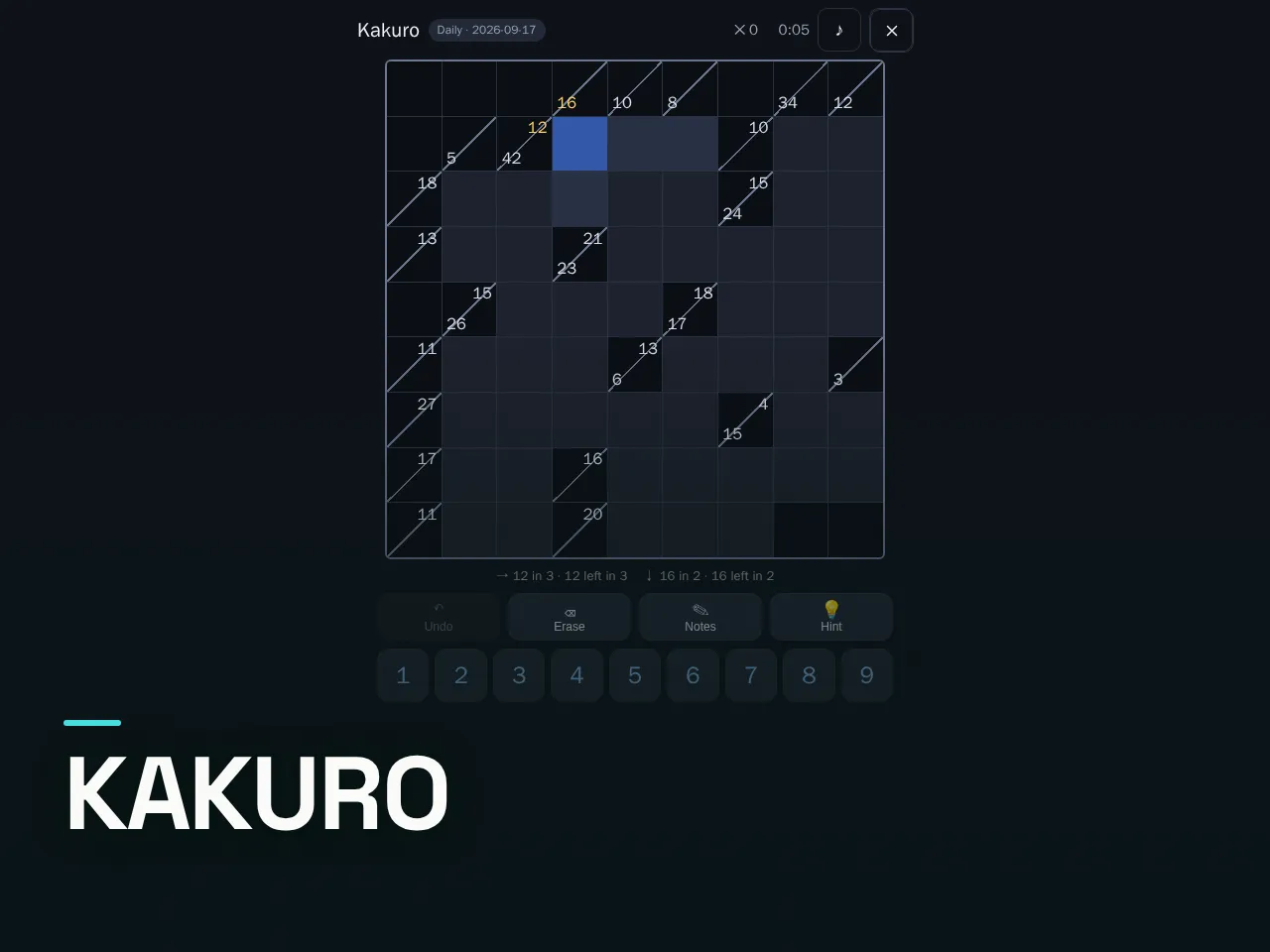 Screenshot of Kakuro